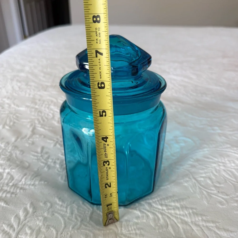 Vintage L.E. Smith Aqua Blue Glass Canister with Lid
